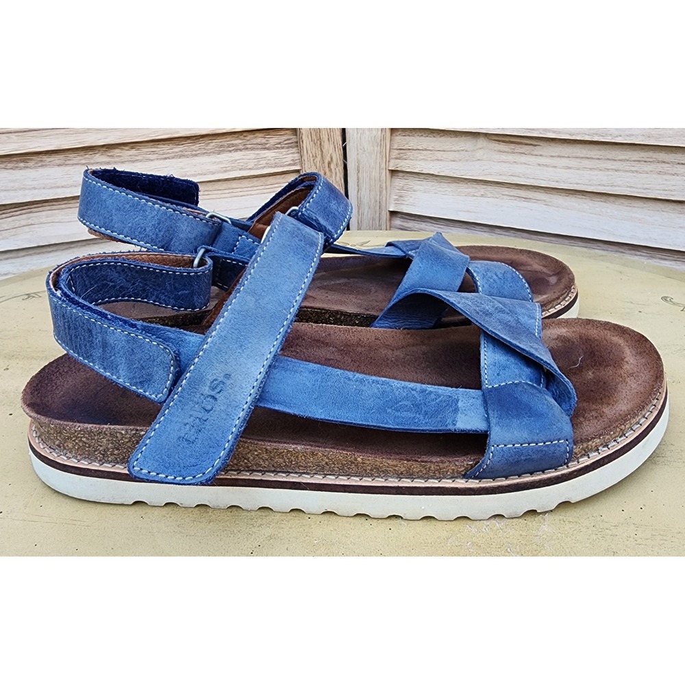 Taos EU 40 US 9 to 9.5 Blue Leather Sidewalk Sandals Adjustable Straps Beachy
